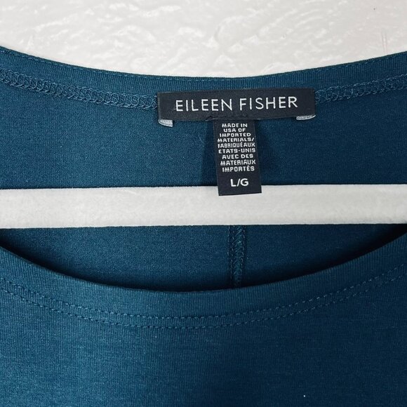 Eileen Fisher Dark Teal Scoop Neck Knit Viscose & Spandex Blend Tunic Top Sz. L - Picture 2 of 8